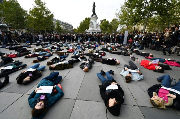 Last November protesters staged a 'die-in' at the Place de la Republique in Paris to denounce the number of women killed in France