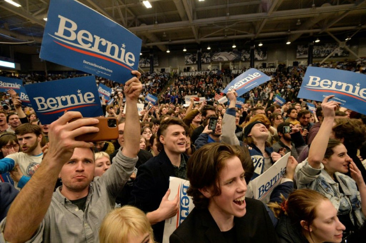 Supporters of Democratic presidential hopeful Senator Bernie Sanders attend a rally at the University of New Hampshire in Durham