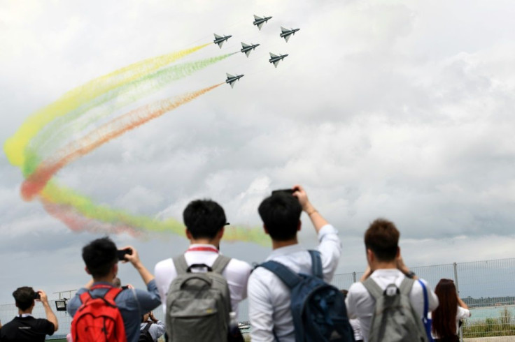 The Chinese air force's aerobatics team also put on a display at the Singapore Airshow