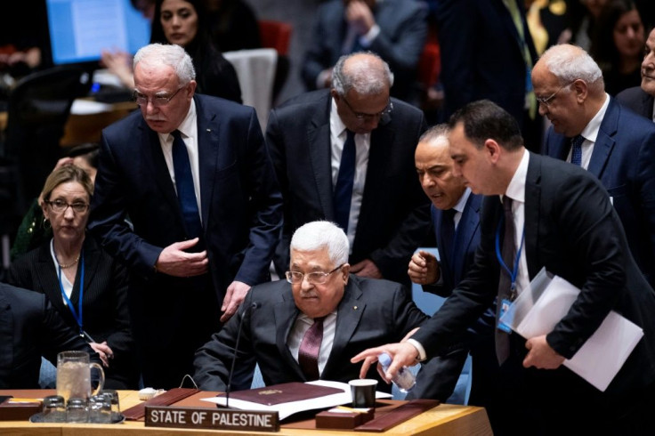 Palestinian president Mahmud Abbas arrives at the UN Security Council