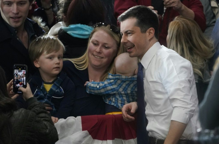 Former Indiana mayor Pete Buttigieg, pictured at a "Get Out the Vote" rally in Nashua, New Hampshire, is expecting a strong bounce in New Hampshire