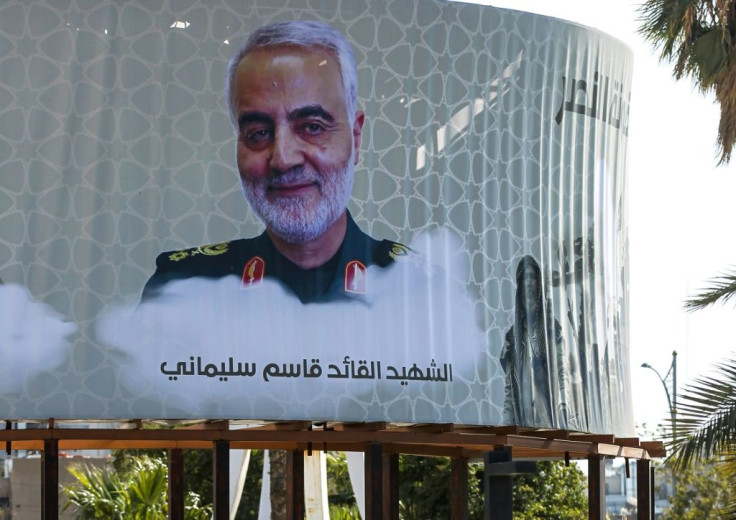 A billboard in Baghdad's Karrada district mourns Iranian General Qassem Soleimani, describing him as a "martyr" after he was killed by US forces