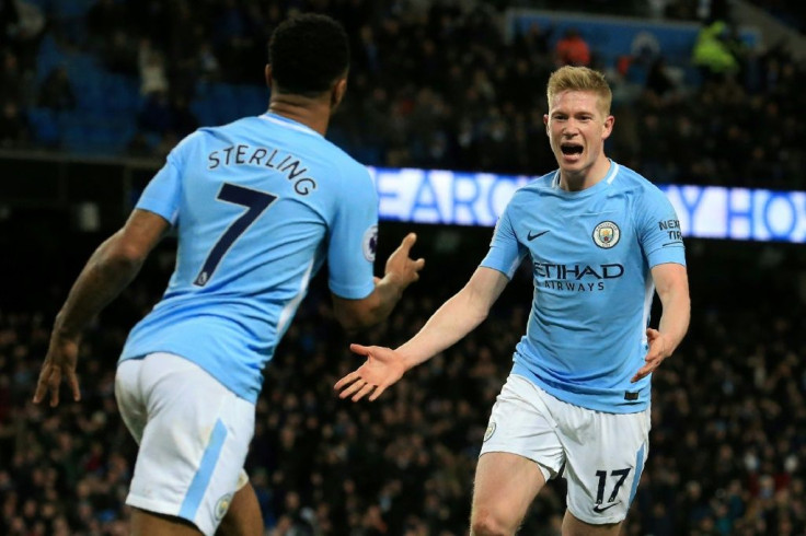 Manchester City's Champions League ban could affect the futures of star players such as Kevin De Bruyne (right) and Raheem Sterling (left)