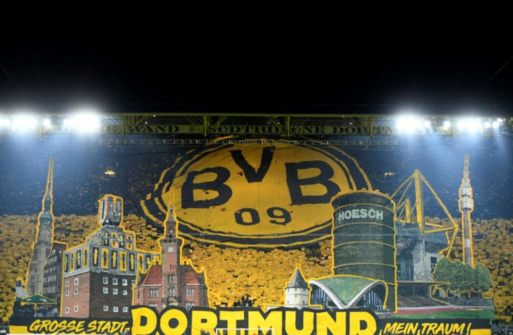 Fans on the 'wall' unveiled banners showing Dortmund landmarks before Friday's victory over Eintracht Frankfurt.