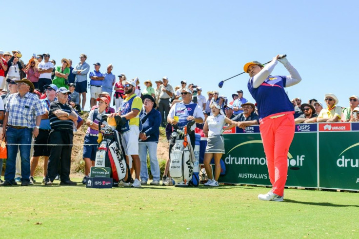 Park In-bee of South Korea tees off on the seventh hole on the final day of the LPGA Australian Open golf tournament