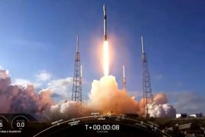 This NASA TV video frame grab shows the SpaceX Falcon 9 fourth Starlink constellation as it launches at Cape Canaveral, Florida on January 29, 2020