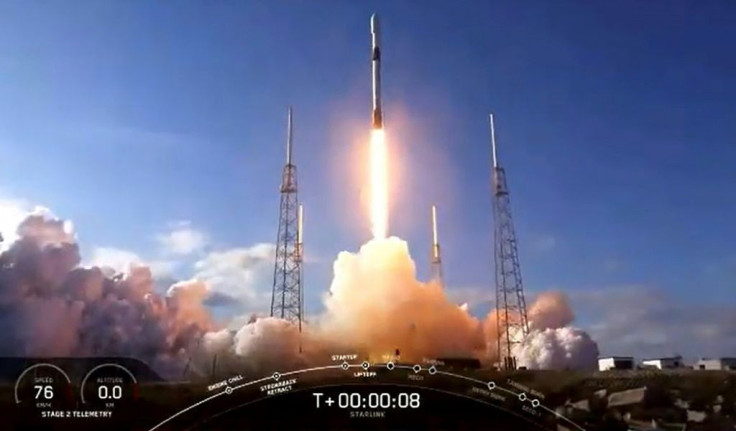 This NASA TV video frame grab shows the SpaceX Falcon 9 fourth Starlink constellation as it launches at Cape Canaveral, Florida on January 29, 2020