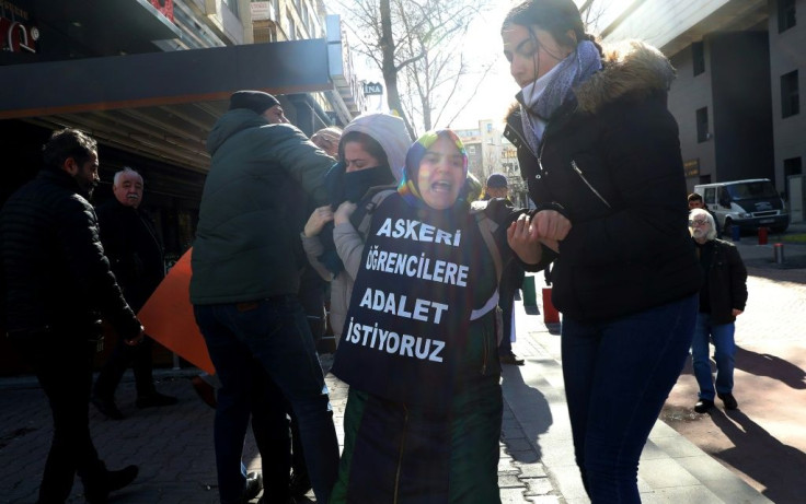 Since her protests began last September, Cetinkaya has been detained nearly 30 times. The picture shows her latest arrest, on February 8