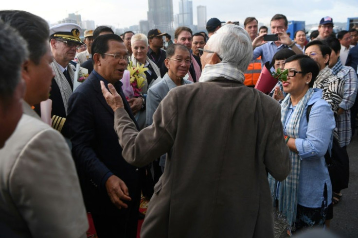 Cambodian Prime Minister Hun Sen made a show of greeting passengers from the Westerdam after allowing it to dock in Sihanoukville