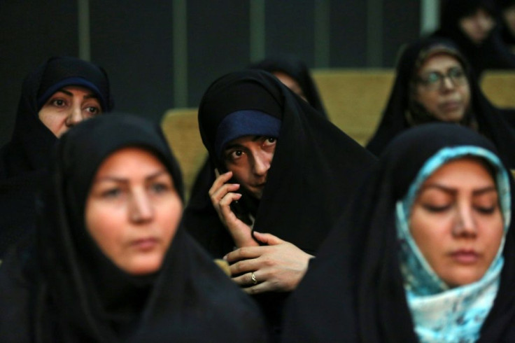 Iranian women attend a campaign meeting of Mohammad Bagher Ghalibaf, a former mayor of Tehran