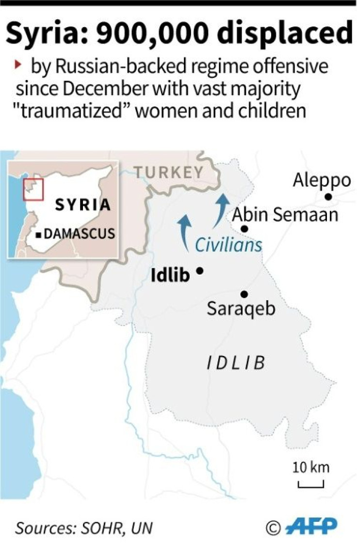Map of Syria showing northwestern Idlib province where the Russian-backed regime offensive and bombardment has displaced nearly 900,000 people since December.