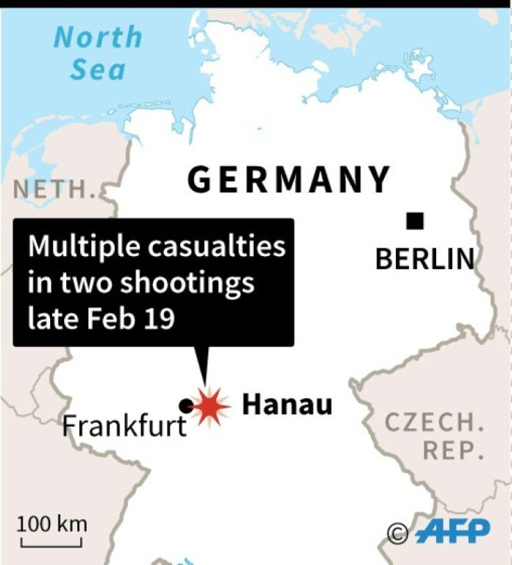 Map of Germany locating Hanau near Frankfurt where at least eight people were killed in two shootings late Wednesday.