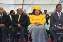 Prime Minister Thomas Thabane and Maesaiah Thabane, pictured alongside Zambian President Edgar Lungu, right, at Thabane's inauguration, two days after the murder of the premier's estranged wife