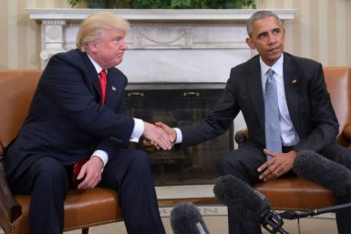 US President Donald Trump (left) has cast his economic record, fueled by tax cuts and deregulation, as far surpassing that of former president Barack Obama (right)