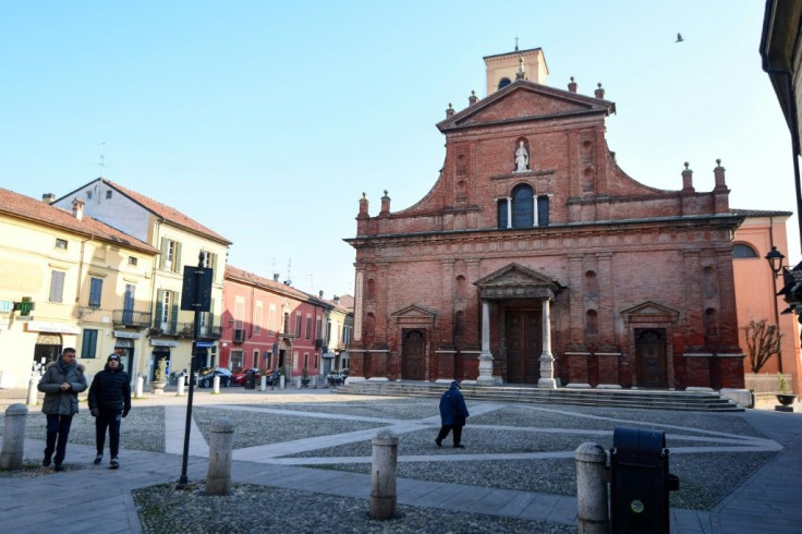 The deserted square outside San Biagio church in Codogno, southeast of Milan after a flurry of coronavirus cases were reported in northern Italy.