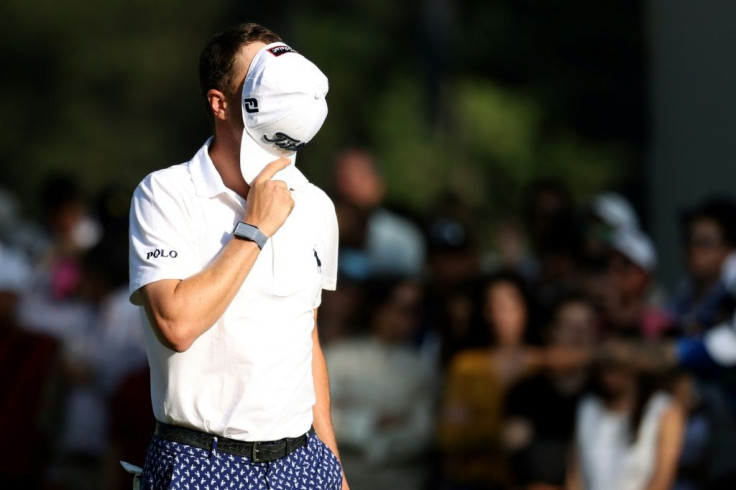 American Justin Thomas reacts to a par putt miss at the 18th hole on Saturday in the third round of the WGC Mexico Championship