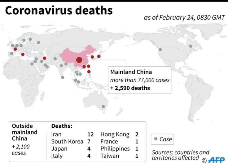 Map locating cases and fatalities from the coronavirus around the world