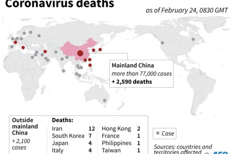 Map locating cases and fatalities from the coronavirus around the world