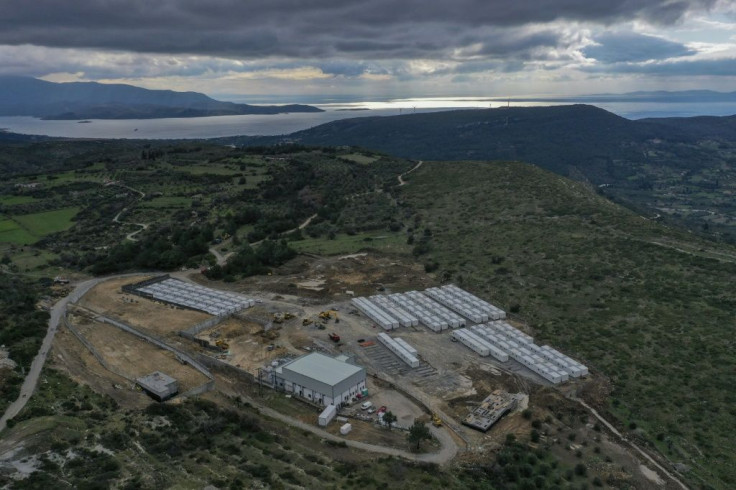 An aerial view of the new closed camp for migrants with a capacity of 1,200 people in Zervou, on the Greek island of Samos
