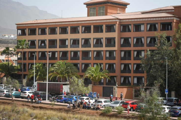 Police wearing masks and gloves could be seen surrounding the hotel in Costa Adeje on the southwestern shore of Tenerife