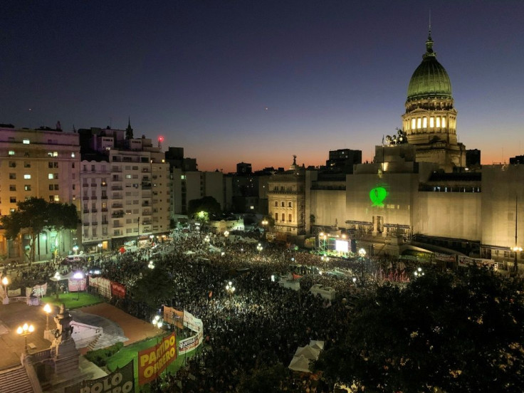 Thousands of women gather at Argentina's National Congress in Buenos Aires demanding the decriminalization of abortion in February 2019