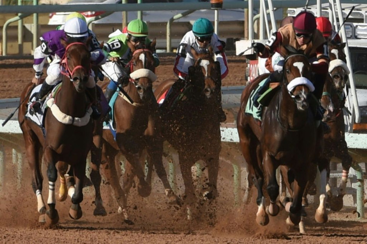 Jockeys compete at the King Abdulaziz Racetrack in the Saudi capital Riyadh