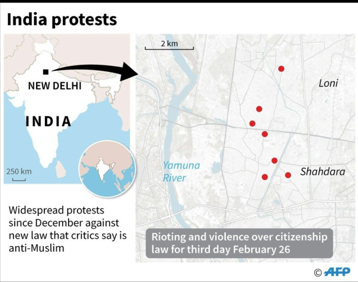 Map of India showing New Delhi where at least 20 people have been killed after several days of rioting