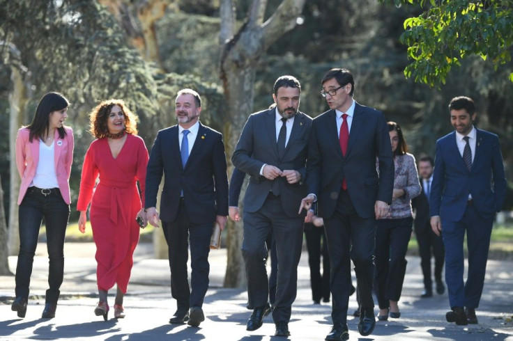 Spanish ministers welcome the Catalan government delegation prior to holding a meeting between both executives at the Moncloa Palace in Madrid