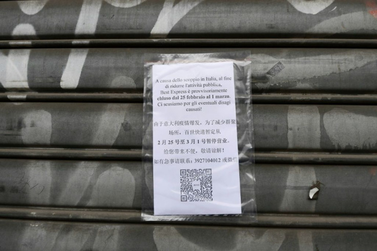 A store in Milan's Chinatown announcing its closure over coronavirus fears