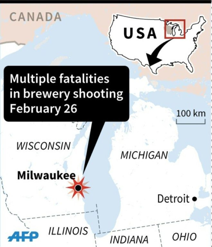 Map locating Milwaukee in Wisconsin, the US, the location of a deadly brewery shooting February 26, 2020