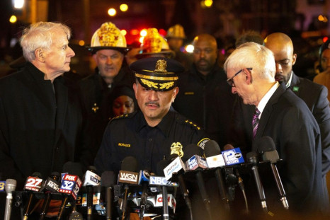 (L-R) Milwaukee Mayor Tom Barrett, Police Chief Alfonso Morales and Wisconsin Governor Tony Evers speak to the media following the shooting that left five brewing company workers dead, plus the shooter