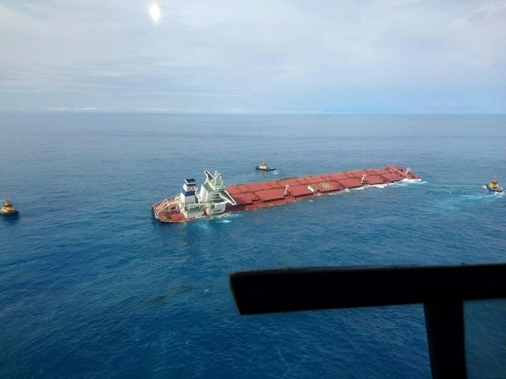 An aerial survey has so far shown no signs of mining ore contamination on the water's surface from the damaged MV Stellar Banner