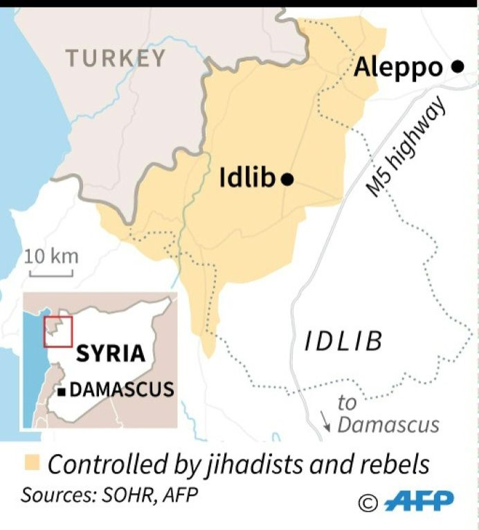 Map of Syria's Idlib province, where Turkish soldiers have been killed in an air strike blamed on Damascus