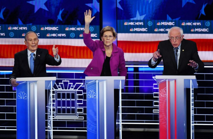 Critics say the campaign of Michael Bloomberg (L) deceptively edited a video of his performance in a debate with other presidential candidates in Las Vegas