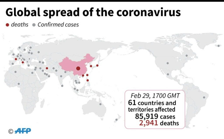 Countries and teritories with confirmed cases of the new coronavirus as of February 29 at 17:00 GMT.