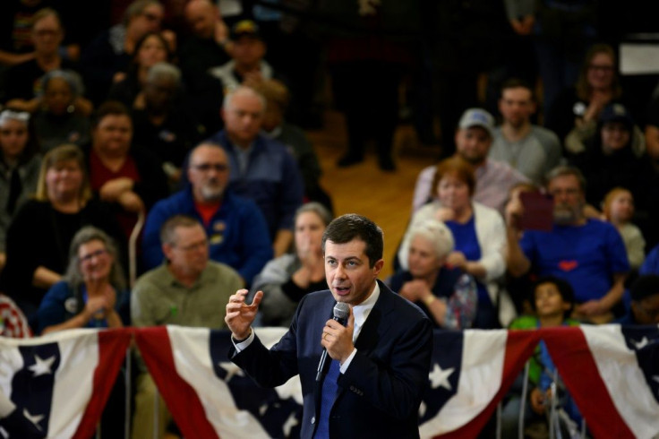 Democratic presidential hopeful Pete Buttigieg speaks during a rally in Columbia, South Carolina