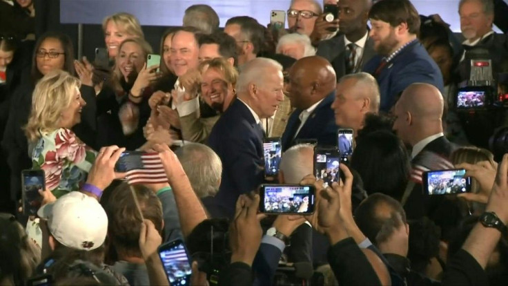 "If democrats nominate me, I believe we can beat Donald Trump," former Vice President Joe Biden tells a crowd of supporters as he celebrates, with his wife and his daughter, his crucial win in South Carolina. With this victory, the 77-year-old candidate r