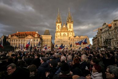 The protesters gathered in Prague's Old Town Square