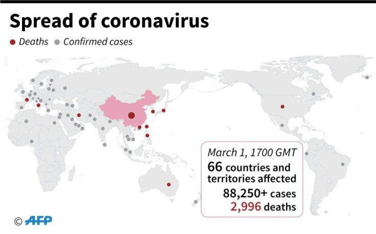 Countries and territories with confirmed cases of coronavirus and deaths as of March 1