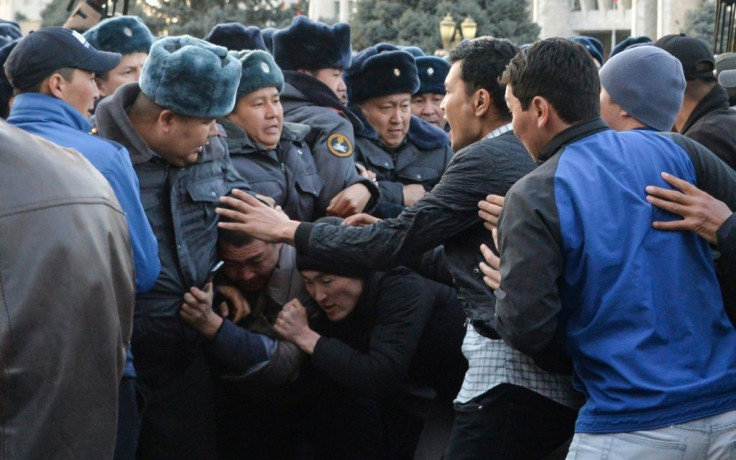 Kyrgyz police said they intervened when the protesters started moving towards the main seat of government