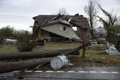 A home is shown destroyed by high winds from one of several tornadoes that tore through the state overnight on March 3, 2020 in Cookeville, Tennessee