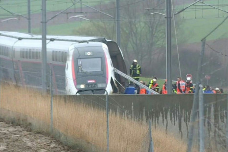 IMAGES  A high-speed TGV train locomotive derailed early this morning while travelling from the eastern French city of Strasbourg to Paris, injuring the driver, national rail operator SNCF said. Images of rescue workers at the site of the accident near Ve