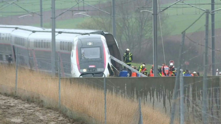 IMAGES A high-speed TGV train locomotive derailed early this morning while travelling from the eastern French city of Strasbourg to Paris, injuring the driver, national rail operator SNCF said. Images of rescue workers at the site of the accident near Ve
