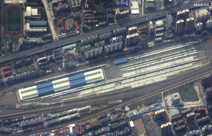 Trains at China's Wuhan staion during the novel coronavirus outbreak on February 25, 2020