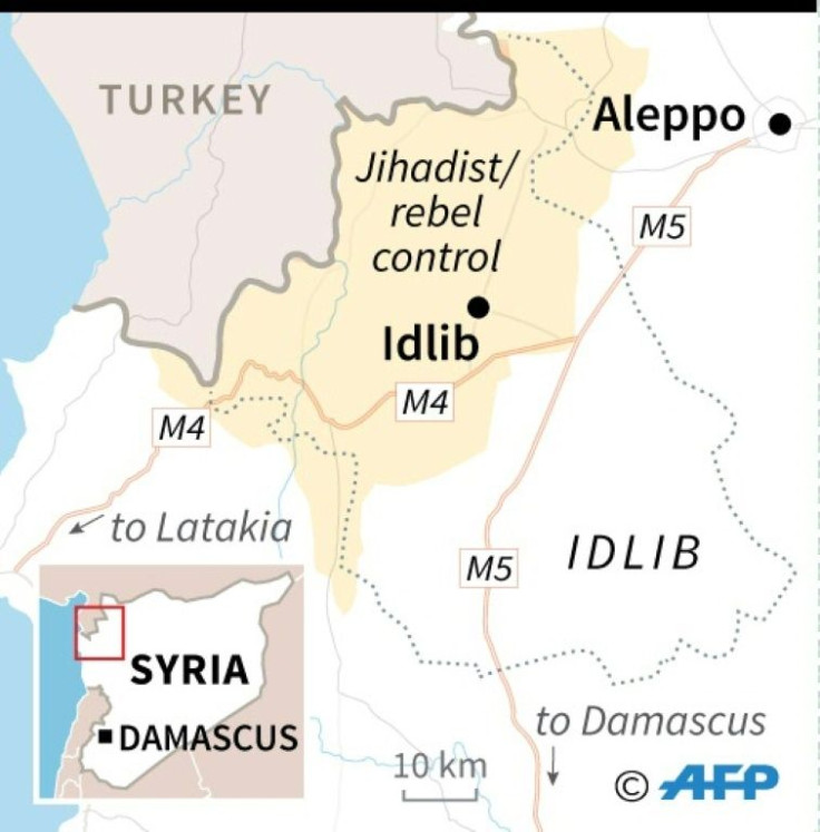 Map of Syria's Idlib province locating the M4 and M5 highways