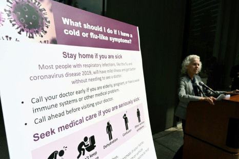 Los Angeles County Public Health director Barbara Ferrer speaks at a press conference in Los Angeles, California