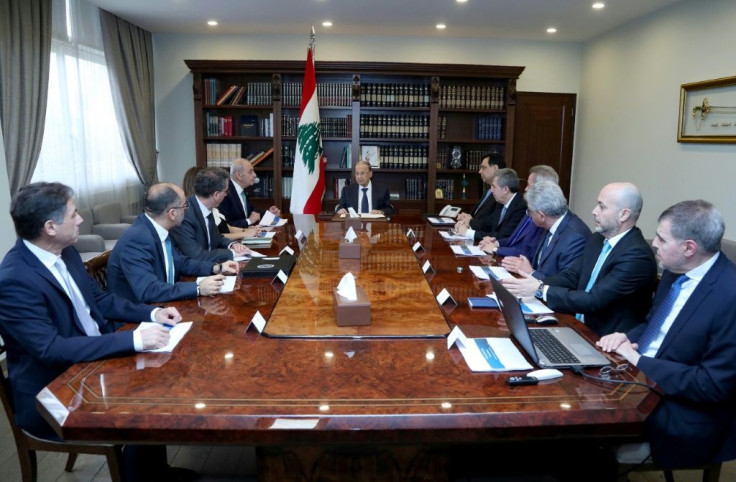 Lebanon's President Michel Aoun (C) headed talks with top officials on Saturday ahead of a cabinet meeting
