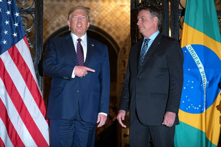 US President Donald Trump  with his Brazilian counterpart Jair Bolsonaro at Mar-a-Lago in Palm Beach, Florida