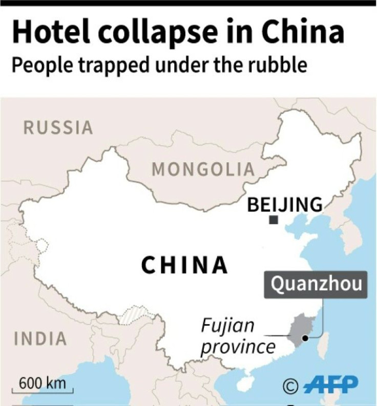 Map locating city of Quanzhou in Fujian provice, where a hotel, being used as coronavirus quarantine centre, collapsed Saturday trapping people under the rubble.