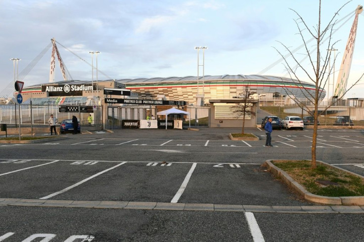 Empty parking lot at the Juventus's stadium before the Italian Serie A match against Inter Milan on Sunday